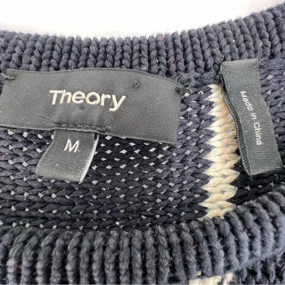 Theory Emmeris Ibisco Striped Boxy Crochet Knit Sweater Size M Short Sleeve - Picture 11 of 12